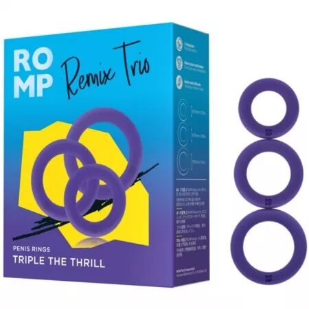 ROMP - REMIX TRIO ENSEMBLE DE 3 ANNEAUX P&Eacute;NIS EN SILICONE VIOLETTES