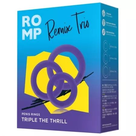 ROMP - REMIX TRIO ENSEMBLE DE 3 ANNEAUX P&Eacute;NIS EN SILICONE VIOLETTES