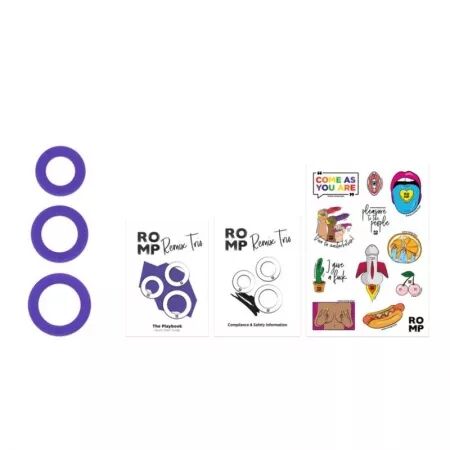 ROMP - REMIX TRIO ENSEMBLE DE 3 ANNEAUX P&Eacute;NIS EN SILICONE VIOLETTES