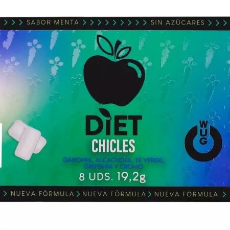 WUG DIET - Chewing-gum fonctionnel sans sucre &agrave; la menthe, plaquette thermoform&eacute;e de 8 pi&egrave;ces