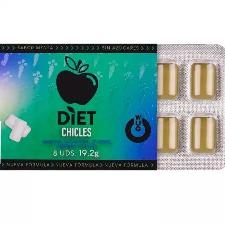 WUG DIET - Chewing-gum fonctionnel sans sucre &agrave; la menthe, plaquette thermoform&eacute;e de 8 pi&egrave;ces