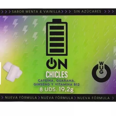 WUG ON - GOMME FONCTIONNELLE &Agrave; LA CAF&Eacute;INE ET AU GUARANA, SAVEUR MENTHE ET VANILLE, PLAQUETTE DE 8 COMPRIM&Eacute;S
