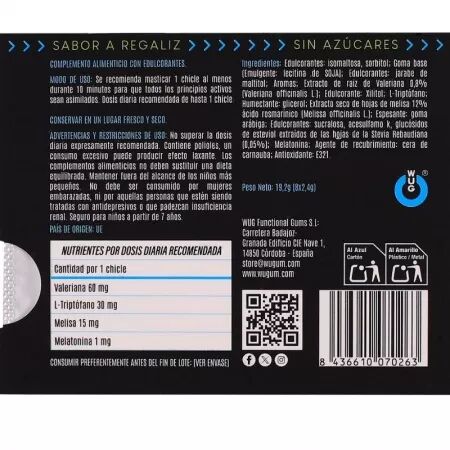 WUG OFF - Chewing-gum fonctionnel &agrave; la m&eacute;latonine et &agrave; la val&eacute;riane, saveur r&eacute;glisse, plaquette thermoform&eacute;e de 8 pi&egrave;ces