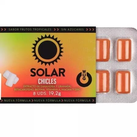 WUG SOLAR - Chewing-gum fonctionnel aux vitamines et au zinc, saveur fruits tropicaux, plaquette thermoform&eacute;e de 8 unit&eacute;s