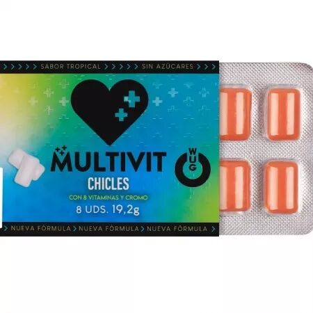WUG MULTIVIT - GOMME &Agrave; M&Acirc;CHER MULTIVITAMINES FONCTIONNELLES, SAVEUR TROPICALE, PLAQUETTE DE 8 PI&Egrave;CES