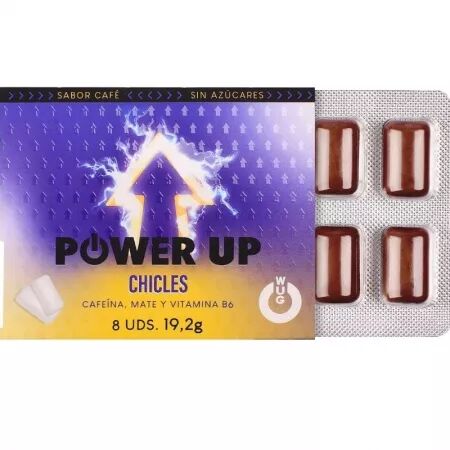 WUG POWER UP ? Chewing-gum fonctionnel &agrave; la caf&eacute;ine et au caf&eacute;, blister de 8 pi&egrave;ces