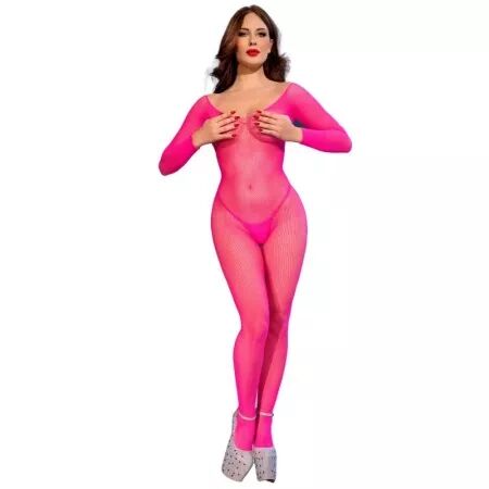 CHILIROSE - CR 4894 BODYSTOCKING EN R&Eacute;SEILLE ROSE N&Eacute;ON S/M