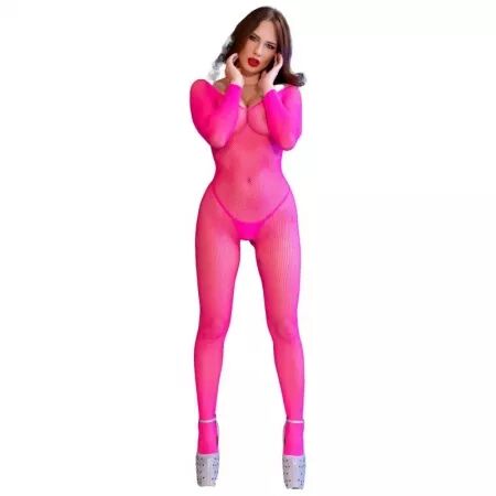 CHILIROSE - CR 4894 BODYSTOCKING EN R&Eacute;SEILLE ROSE N&Eacute;ON S/M