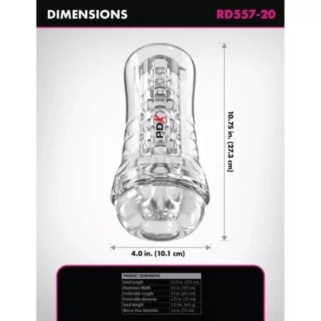 PDX ELITE - VIEWTUBE PLUS SEE-THRU EZ-GRIP TRANSPARENT STROKER 21 CM