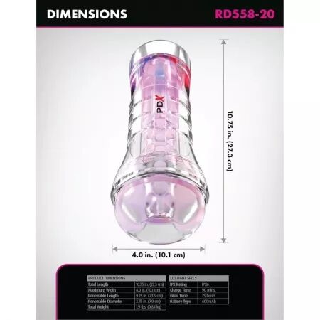 PDX ELITE - VIEWTUBE XXL LED TRANSPARENT STROKER 27,3 CM