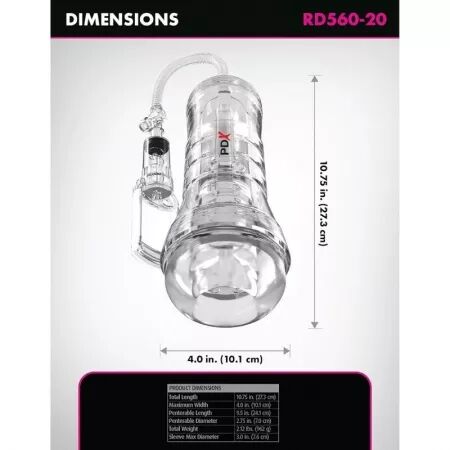 PDX ELITE - VIEWTUBE VAC XXL MANGE TRANSPARENTE AVEC POMPE D'ASPIRATION 27,3 CM