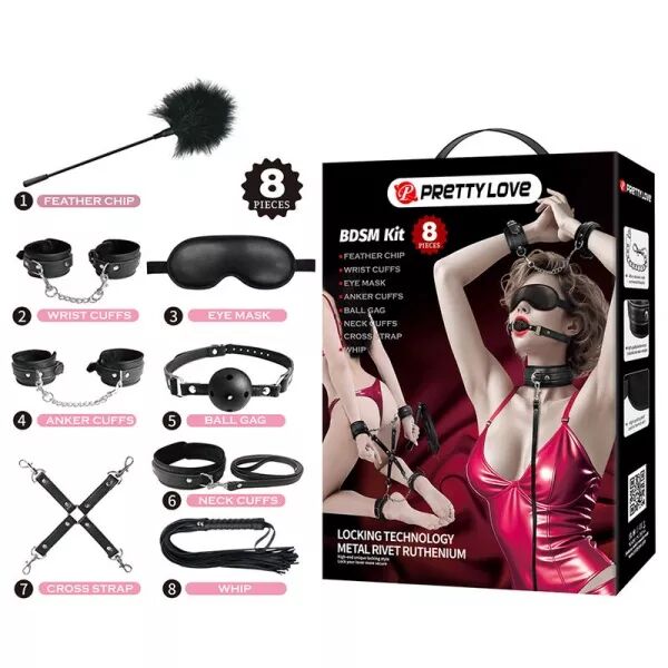 PRETTY LOVE - KIT BDSM 8 PI�CES NOIR