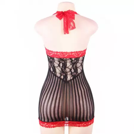 QUEEN LINGERIE - CHEMISE CROCHET NOIR ET ROUGE S/L