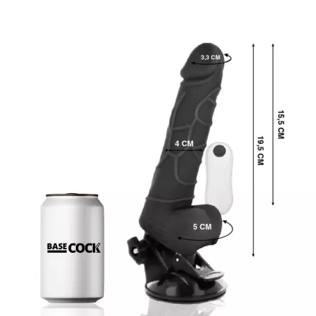 BASECOCK - VIBRATEUR RÉALISTE TÉLÉCOMMANDE NOIR AVEC TESTICULES 19,5CM