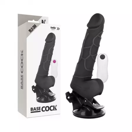 BASECOCK - VIBRATEUR RÉALISTE TÉLÉCOMMANDE NOIR AVEC TESTICULES 19,5CM