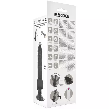 BASECOCK - VIBRATEUR RÉALISTE TÉLÉCOMMANDE NOIR AVEC TESTICULES 19,5CM