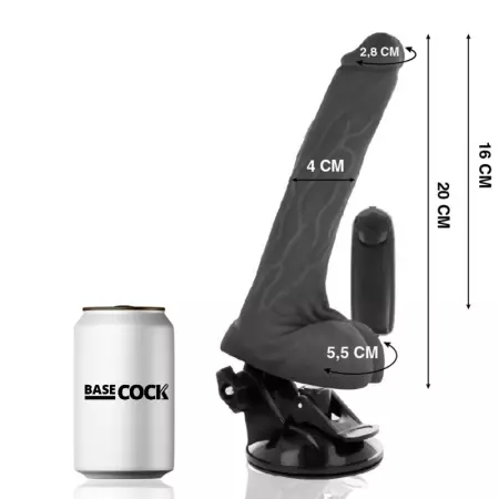 BASECOCK - VIBRATEUR RÉALISTE NOIR TÉLÉCOMMANDE AVEC TESTICULES 20 CM