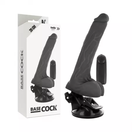 BASECOCK - VIBRATEUR RÉALISTE NOIR TÉLÉCOMMANDE AVEC TESTICULES 20 CM