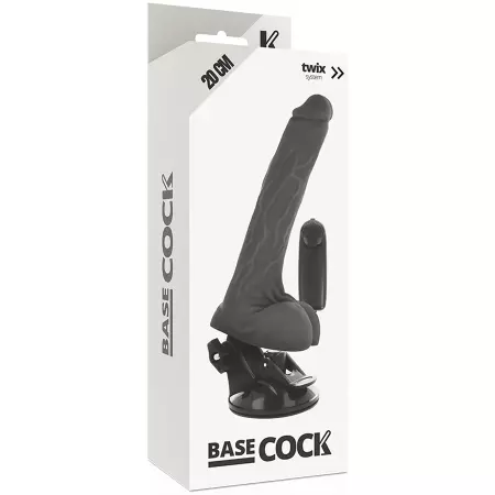 BASECOCK - VIBRATEUR RÉALISTE NOIR TÉLÉCOMMANDE AVEC TESTICULES 20 CM
