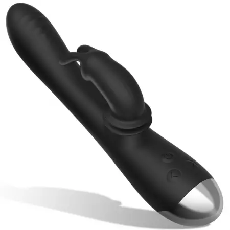 BLACK&SILVER - DJ. STIMULATEUR DE LAPIN RECHARGEABLE EN SILICONE ADAM NOIR