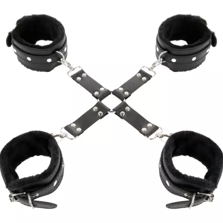 DARKNESS - MENOTTES EN CUIR POUR PIEDS ET MAINS NOIR