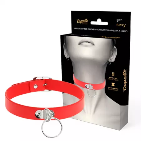 COQUETTE - CHIC DESIRE COLLIER CUIR VEGAN ROUGE FEMME ACCESSOIRE FÉTICHE