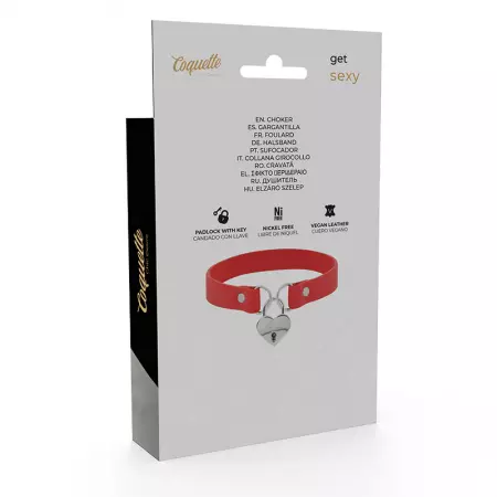 COQUETTE - CHIC DESIRE COLLIER EN CUIR VEGAN ROUGE AVEC ACCESSOIRE COEUR AVEC CL?