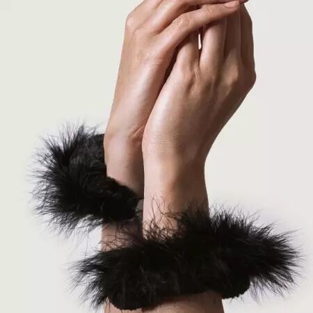 ADRIEN LASTIC - MENOTTES EN MÉTAL À PLUMES NOIRES