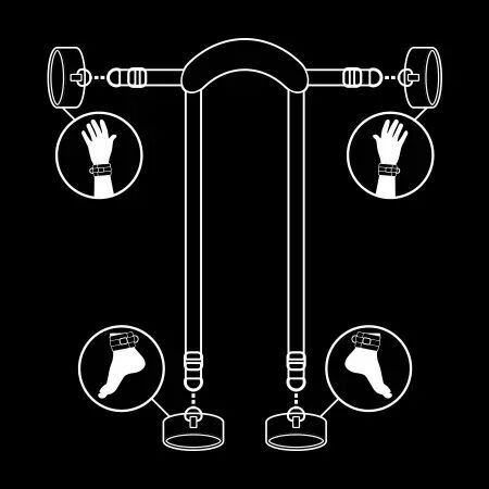 FETISH SUBMISSIVE - POSITION MAÎTRE AVEC 4 MENOTTES DOUBLÉES DE NOPRÈNE