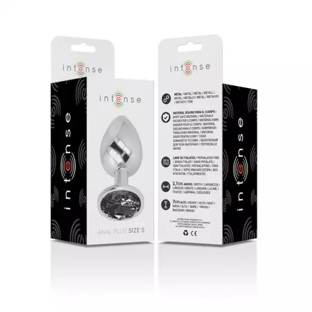 INTENSE - PLUG ANAL EN MÉTAL ALUMINIUM AVEC CRISTAL NOIR TAILLE S