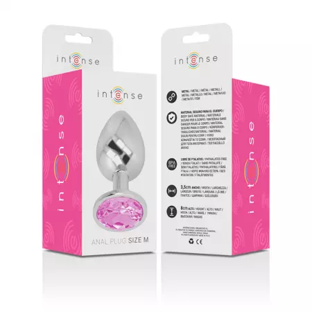 INTENSE - PLUG ANAL EN MÉTAL ALUMINIUM AVEC CRISTAL ROSE TAILLE M