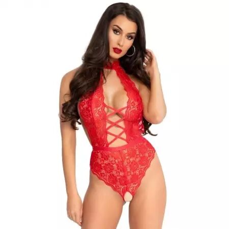 LEG AVENUE - TEDDY AVEC CULOTTE CROTHLESS ROUGE M