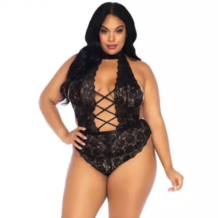LEG AVENUE - TEDDY SANS CROTHLESS EN DENTELLE FLORALE TAILLE PLUS