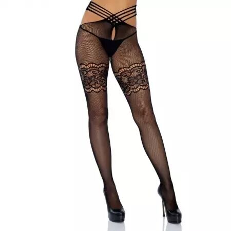 LEG AVENUE - BAS RÉSILLE FENTE ET CUISSES DENTELLE TAILLE UNIQUE