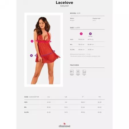 OBSESSIVE - LACELOVE BABYDOLL & TANGA ROUGE XL/XXL