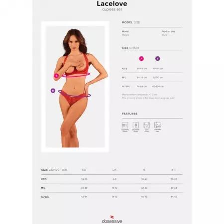 OBSESSIVE - ENSEMBLE LACELOVE DEUX PIÈCES CUPLESS ROUGE XL/XXL