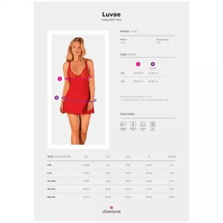 OBSESSIVE - LUVAE BABYDOLL & TANGA ROUGE L/XL