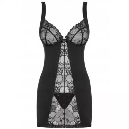 OBSESSIVE - CHEMISE HEARTINE & TANGA NOIR L/XL