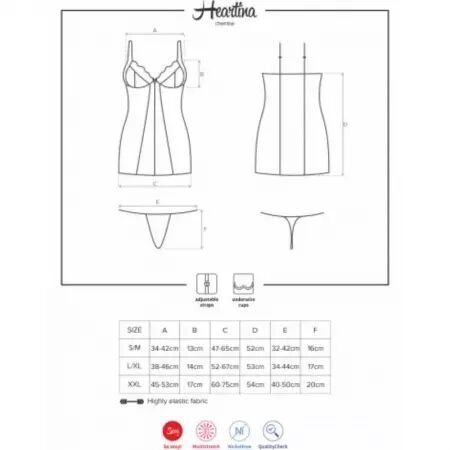 OBSESSIVE - CHEMISE HEARTINE & TANGA NOIR L/XL