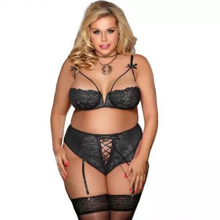 SUBBLIME - QUEEN PLUS SET SUJETADOR Y CULOTTES CON LIGUERO