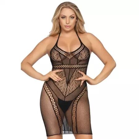 LEG AVENUE - MINI ROBE MULTI FILET TAILLE UNIQUE - NOIR