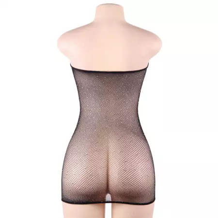 QUEEN LINGERIE - ROBE CORPS EN FILET AVEC DIAMANTS S/L