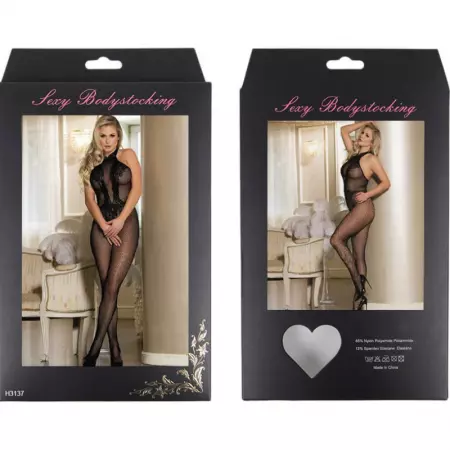 QUEEN LINGERIE - BODYSTOCKING AVEC OUVERTURE ET DENTELLE FLORALE S/L