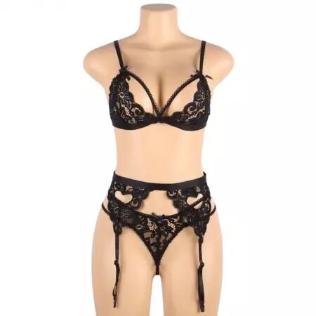 SUBBLIME - SET ENSEMBLE TROIS PIÈCES SOUTIEN-GORGE + PORTE-JARRETELLE + STRING S/M