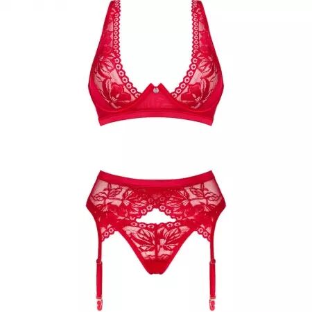 OBSESSIVE - ENSEMBLE LACELOVE TROIS PIÈCES ROUGE XS/S