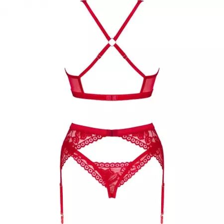 OBSESSIVE - ENSEMBLE LACELOVE TROIS PIÈCES ROUGE XS/S