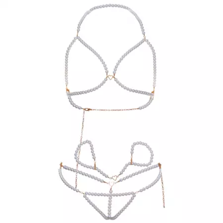 LEG AVENUE - ENSEMBLE BRACELETS SOUTIEN-GORGE ET STRING PERLES