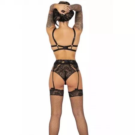 LIVCO CORSETTI FASHION - POJZON LC 90670 SOUTIEN-GORGE + JARRETIÈRE + BAS + CULOTTE NOIR
