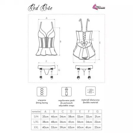 LIVCO CORSETTI FASHION - ROSE ROUGE LC 90130 CORSET + CULOTTE ROUGE L/XL