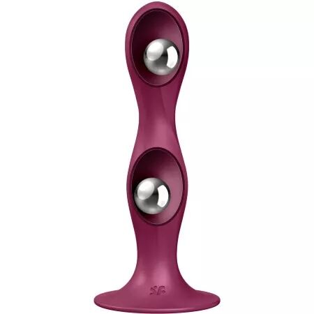 SATISFYER - GODE EN SILICONE DOUBLE BALL-R GRENAT